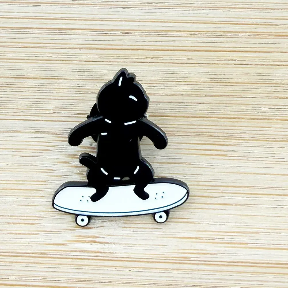 Black Cat Riding A Skateboard Enamel Pin